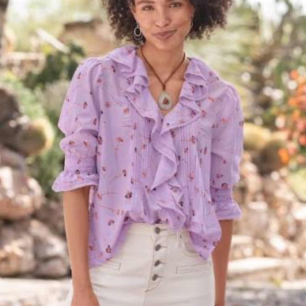 Sundance Catalog Floral Beatrice Ruffle Top, Size M. NWOT.
